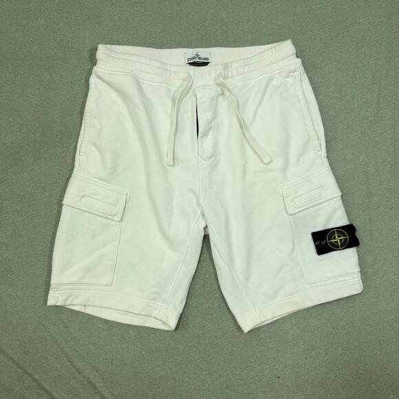 Stone Island Bermuda Cargo Sweat Shorts Mens Medium Logo Patch Army White - Picture 1 of 9